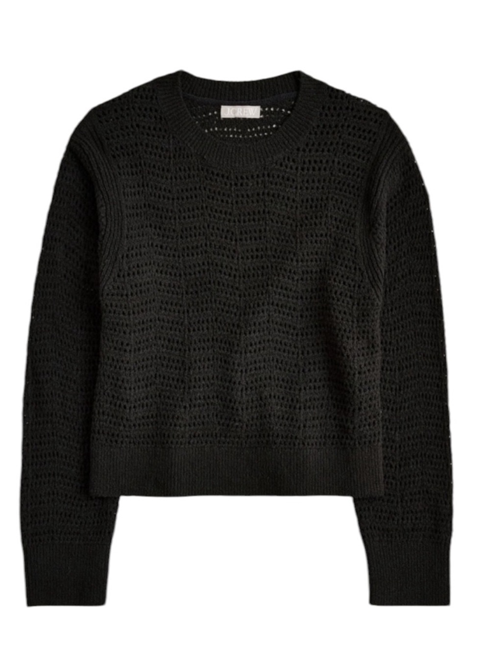 J. Crew Pointelle Crewneck Sweater M Black Cropped Cotton Beachy Summer NWT